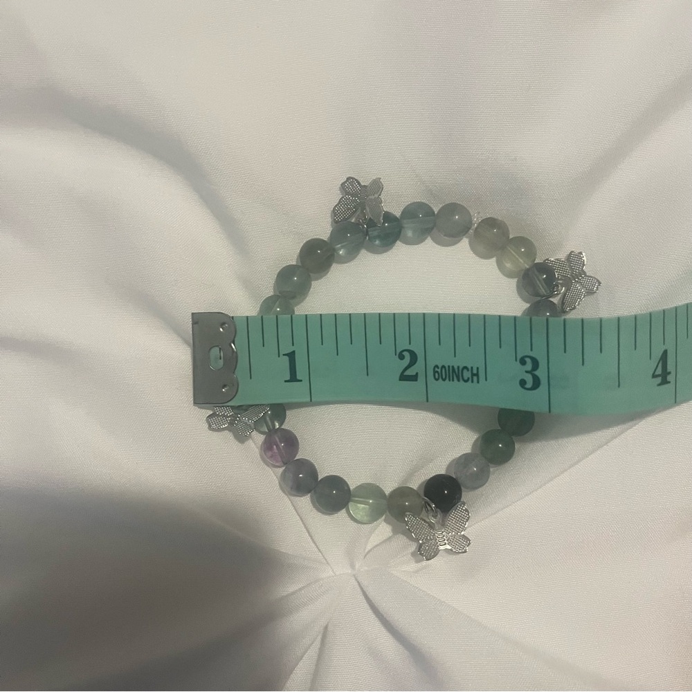 Fluorite Genuine Stone Butterfly Charm Bracelets Handmade Green Purple Silver - Picture 4 of 10